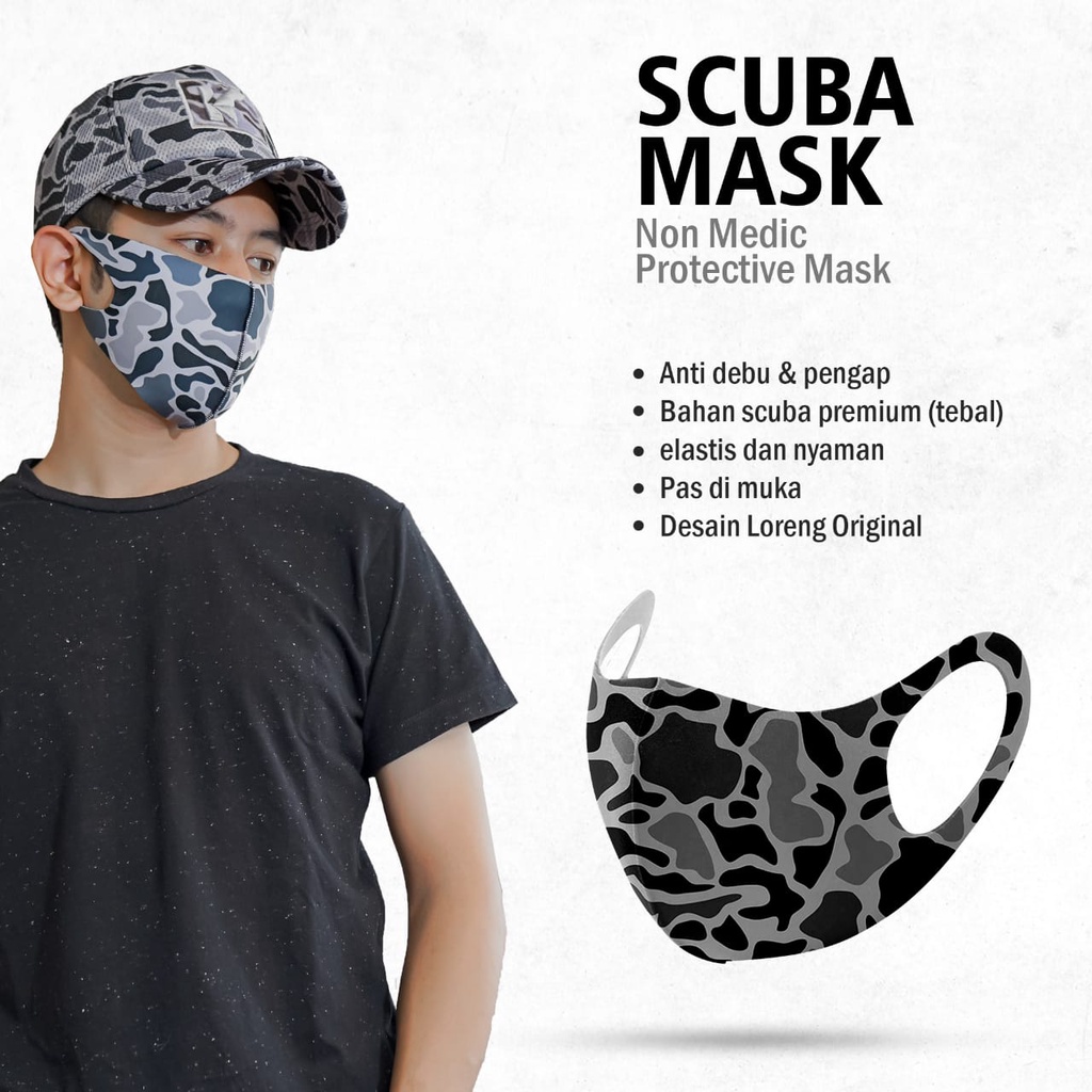 Masker Scuba Dewasa - Gramasi 340 - Anti Polusi dan Lembut - Bisa Dicuci - Tebal dan Premium