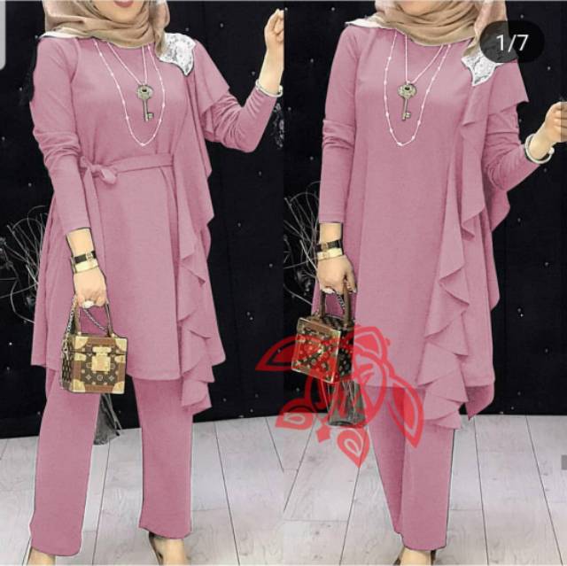 COD SETELAN WANITA NAURA /SETELAN TUNIK JUMBO /ONE SET POLOS/ SETELAN NUMBO / FASHION MUSLIM LAYER-1
