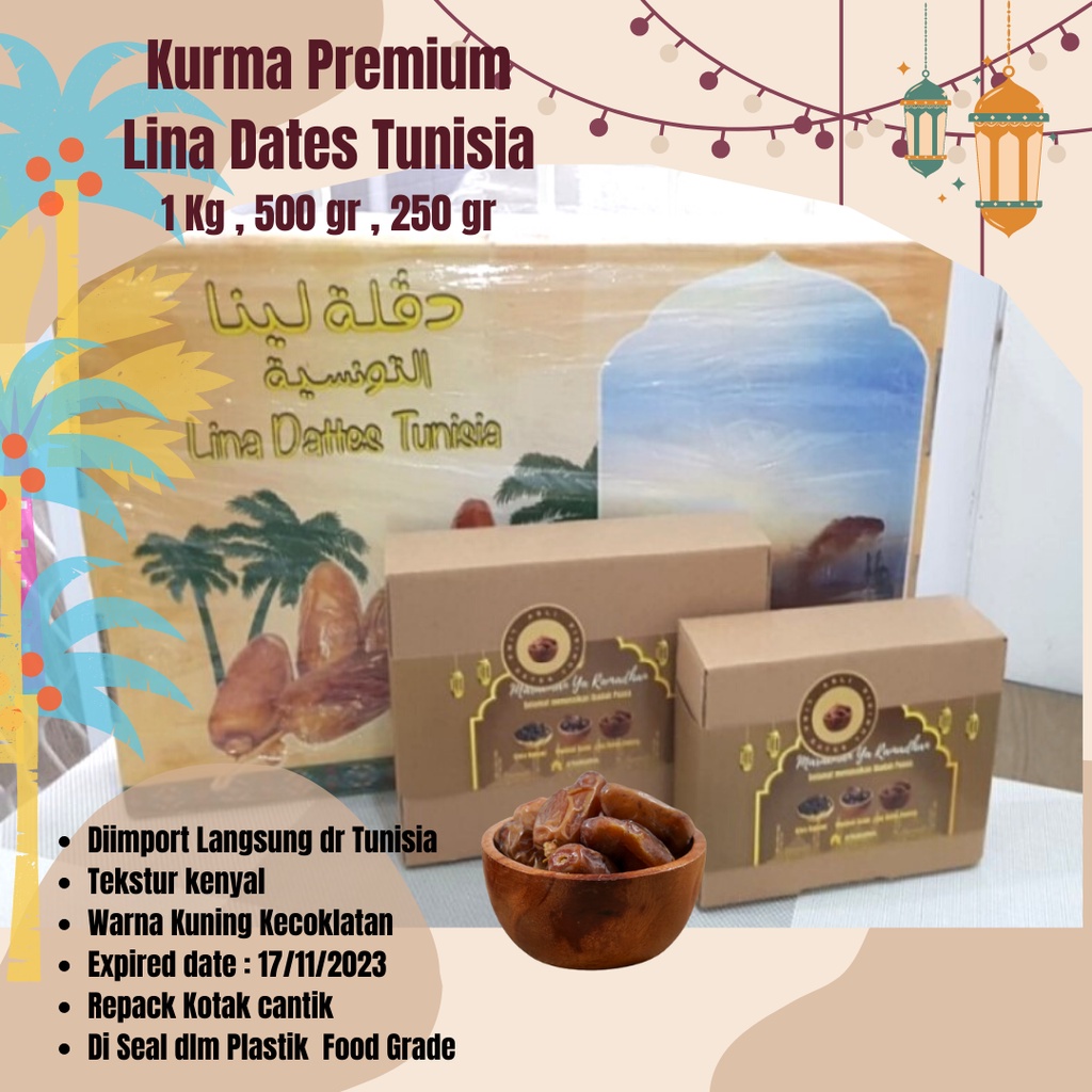 

Kurma Premium Original Lina Dates Tunisia 1KG, 500 gr , 250 gr
