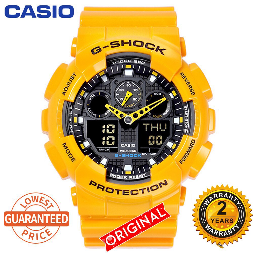 CASI0 jam tangan pria gshock racing bumblebee yellow quartz jam tangan olahraga outdoor GA-100A-9A waterproof Jam Tangan