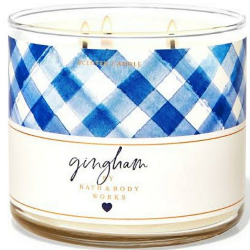 BATH &amp; BODY WORKS BBW GINGHAM 3-WICK SCENTED CANDLE 411 G LILIN WANGI 3 SUMBU UKURAN BESAR PENGHARUM RUANGAN