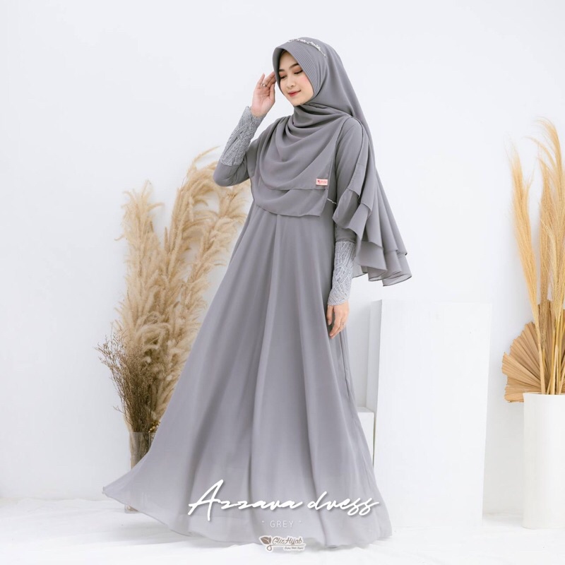 GlizHijab | Azzarah Dress - Dress Only Premium Bahan Cerutti Babydoll Gaun Muslimah Dress Umroh Syari Size XS - JUMBO-1