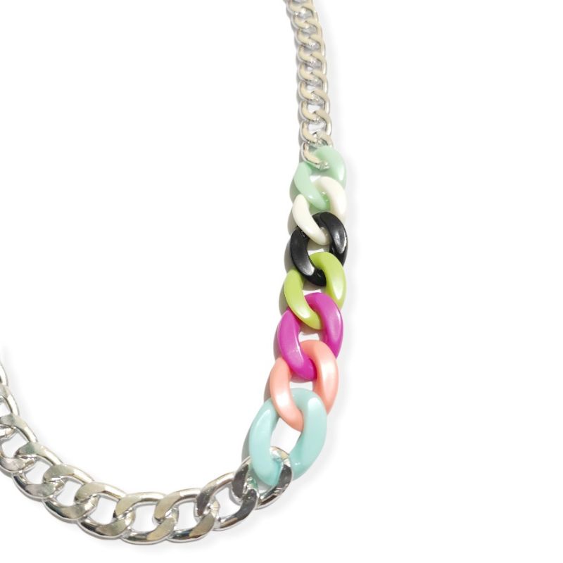 Kalung Rantai Alumunium Kombinasi Colorful Acrilic Dop Chain Warna Warni Hip Hop Playful Pop Colour Necklace Gaya Punk