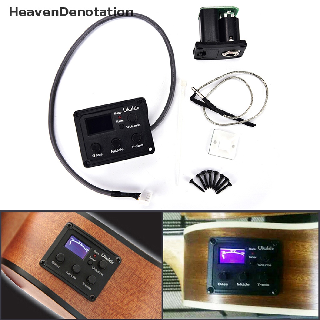 [HeavenDenotation] Ukulele Ukelele Piezo Pickup Preamp 3-Band EQ Equalizer Tuner System LCD Display