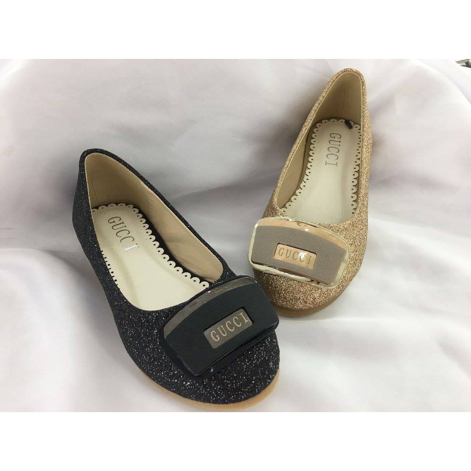 Guci Glitter Flat Black Shoes