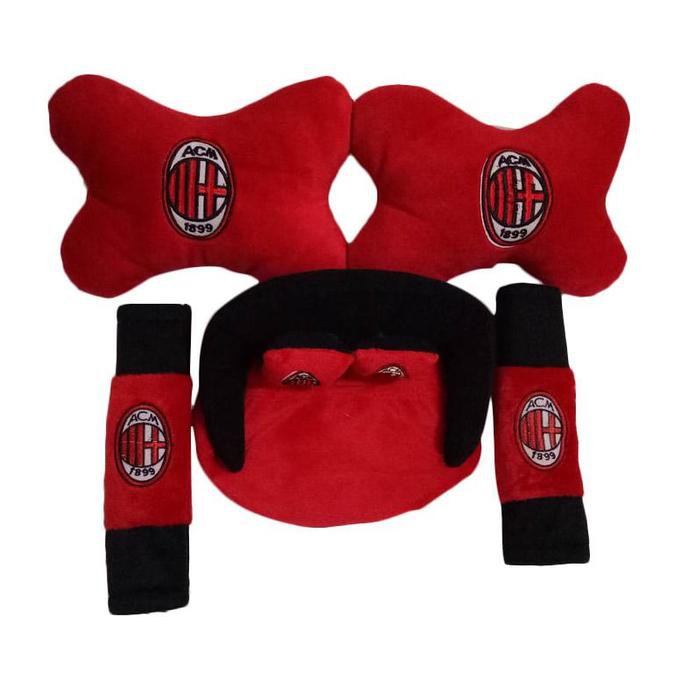 Car Set Tempat Tissue Bantal Mobil Leher Merah AC Milan 3 in 1 (CS3)