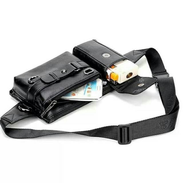 Tas Pinggang Kulit Asli Waistbag Cheer Soul Pria  Selempang Dada Kulit Pria - Cokelat Cheer Soul 881
