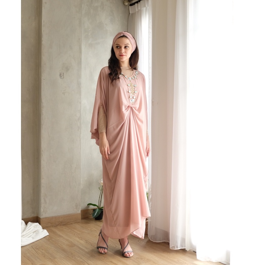 New Pakaian Lebaran Wanita Anjani Dress  Kaftan Muslim Syari Idul Fitri Jumbo Allsize Premium Free Manset + Bandana