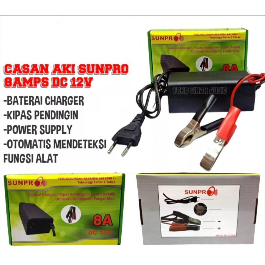 PENGECAS AKI 8 AMPERE OTOMATIS SUNPRO CHARGER BATERAI AKI 8A 12V BATRE BATTERY