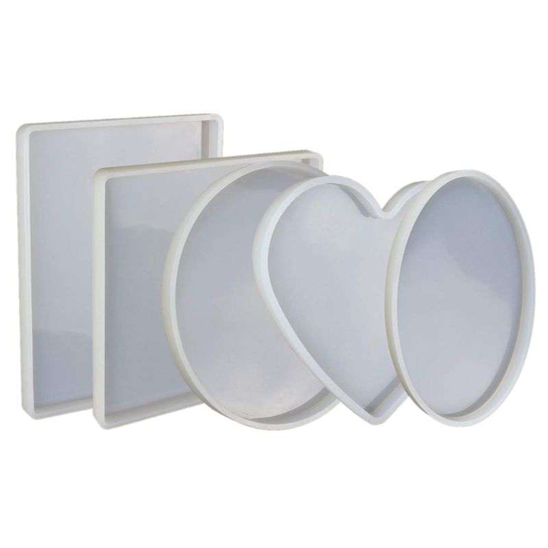 SIY  Large Coaster Silicone Resin Mold Round Square Rectangle Heart Oval Shape Molds