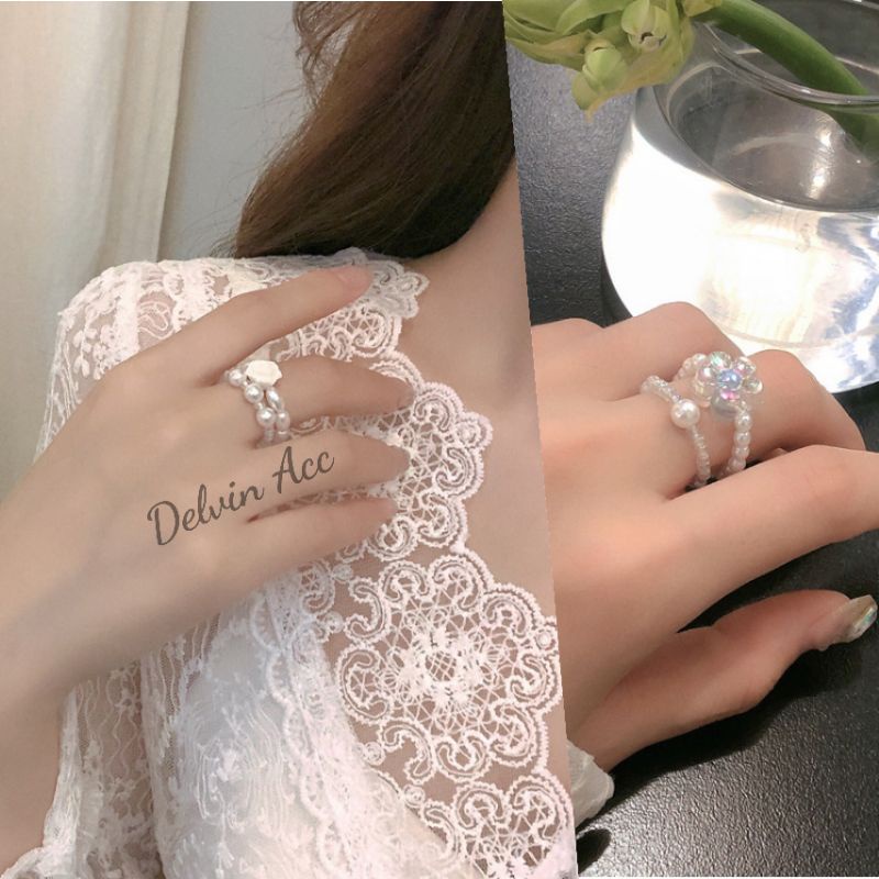 Cincin Manik Wanita Double Set Bunga Glamour Mewah Termurah Korean Style