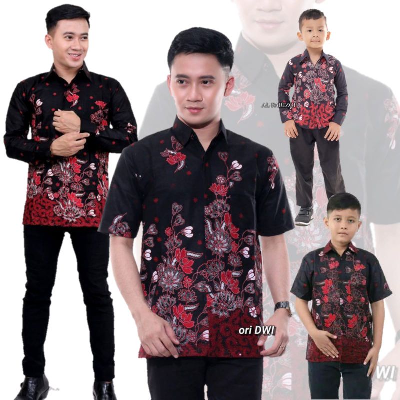 Kemeja Batik pria dewasa warna merah marun couple ayah dan anak Batik seragam terlaris