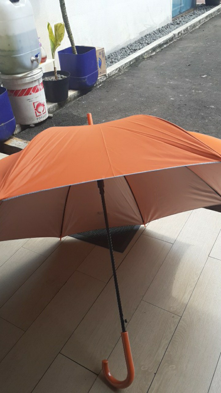 [polos] Payung Standar Gagang J Sarung Kain Lapis Silver - Orange