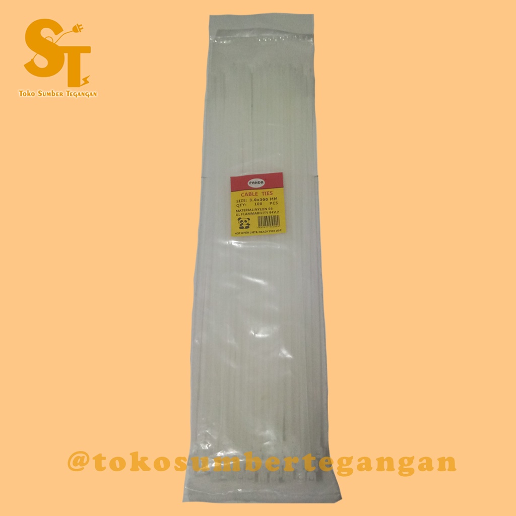 

Kabel Ties Cable Ties 30 cm / 3.0 x 300 mm isi 100 pcs Per Pack Panda Warna Putih
