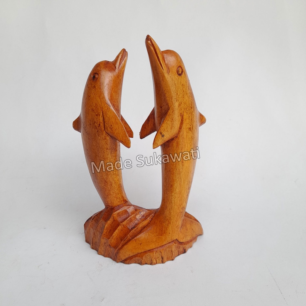 Patung Dolphin kembar Lumba lumba kayu kerajinan handmade Bali