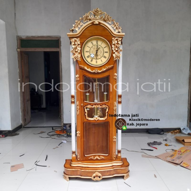 lemari hias lemari jam anggur antik marmer kayu jati