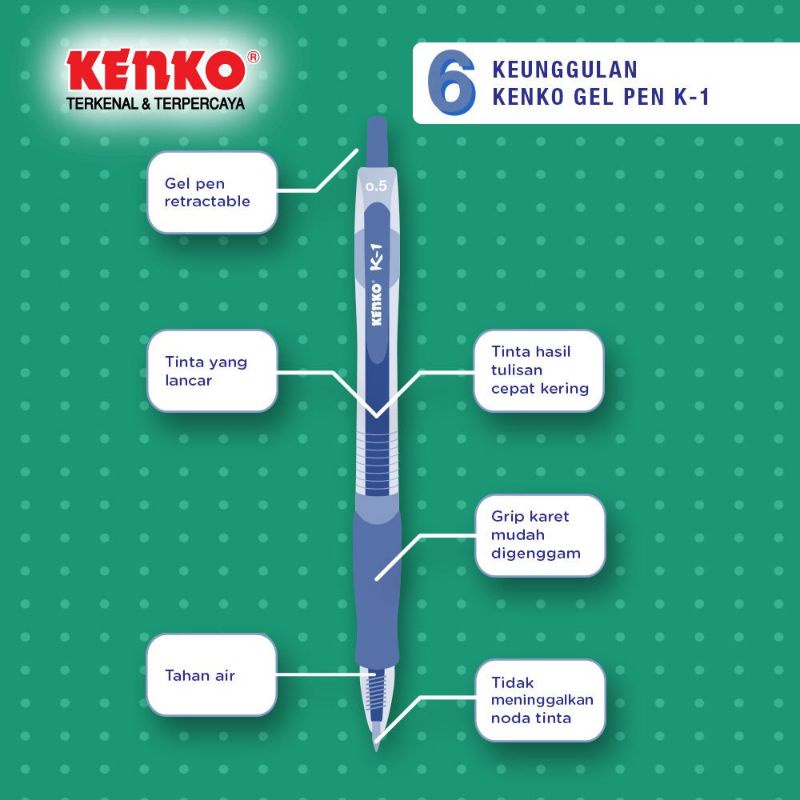 

RB Pulpen Gel Kenko K1 0.5mm Hitam & Biru (1 Pak/12 Pcs)