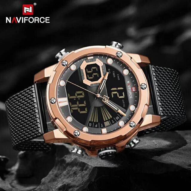 Jam Tangan Naviforce 9171 Pria Rantai Pasir Dual Time