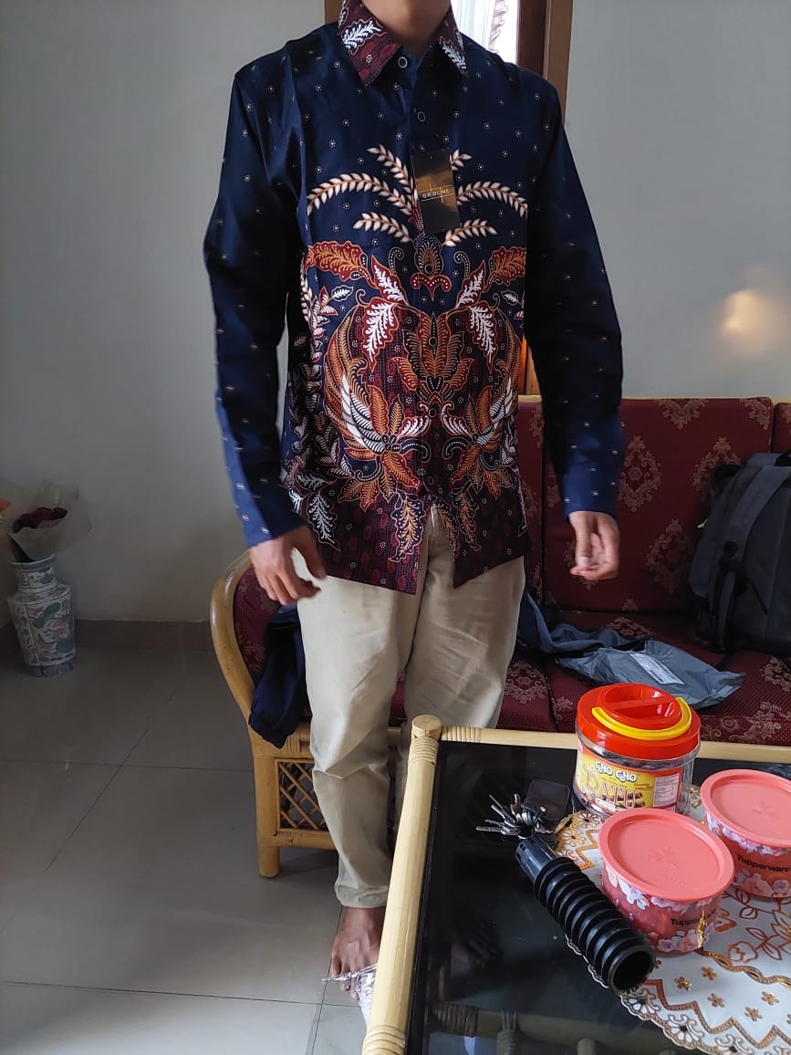[gridline - Ls047 & Ls036 - Black & Navy] Kemeja Batik Pria Katun Lengan Panjang Slimfit Matching