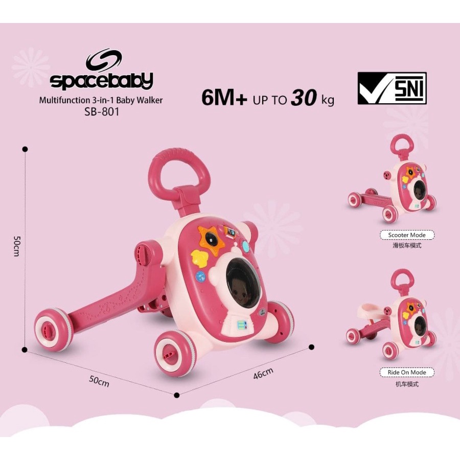 Spacebaby Multifunction 3 in 1 Baby Walker SB801 - Alat Bantu Jalan Bayi