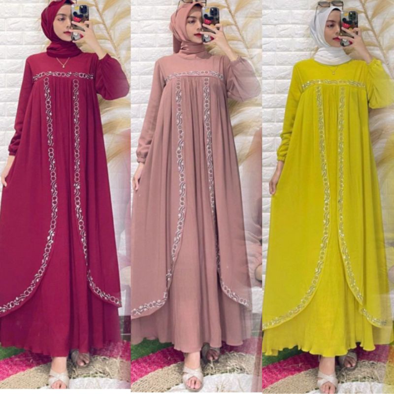 Gamis Prisket Payet Oval / Gamis Plisket Ceruty Babydoll Gamis Payet Swaroski Gamis Full Puring