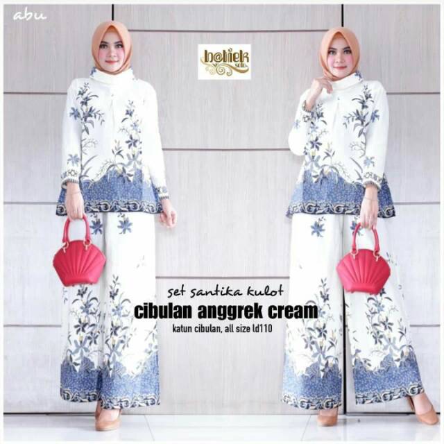 SET SANTIKA KULOT CIBULAN ANGGREK CREAM SETELAN KULOT BATIK MURAH HITSS BATIK MODERN IMLEK MURAH