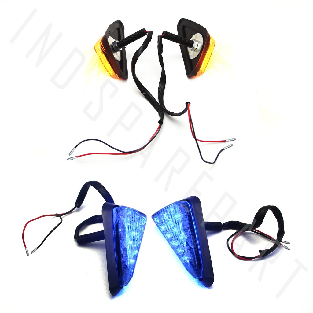 Lampu Sein-Sen Ritting-Riting-Reting Tempel Segitiga-Segi Tiga LED Kuning-Biru Ninja/CBR/R15/R25/GSX