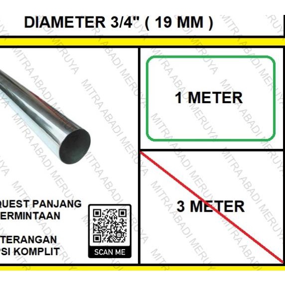 Pipa Gantungan Baju Pipa Stainless 3/4" (19 mm) - 1 meter Pipa Bulat ➯