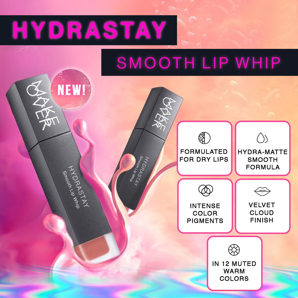 MAKE OVER Hydrastay Smooth Lip Whip Lip Cream  Lipcream  Hydra Smooth Finish BPOM Makeover ( KIM )