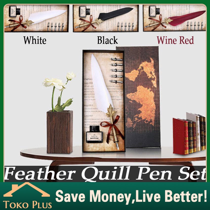 

Pulpen Bulu Pena Fountain Kaligrafi Stainless Vintage Retro dengan Kotak Quill Pen Impor Alat Tulis Pena Hadiah Font
