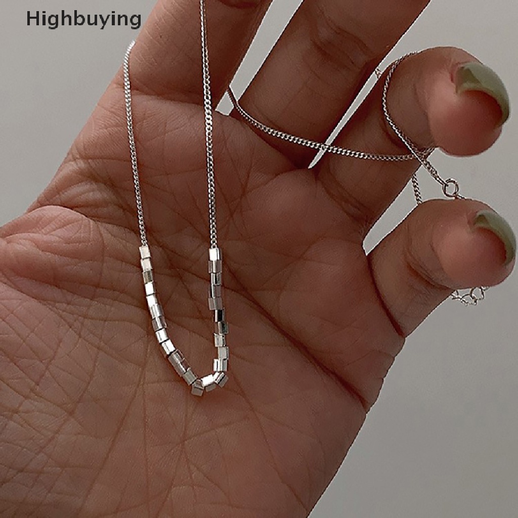 Hbid Kalung Rantai Sterling Silver 925 Dengan Liontin Manik-Manik Persegi Kecil Untuk Wanita