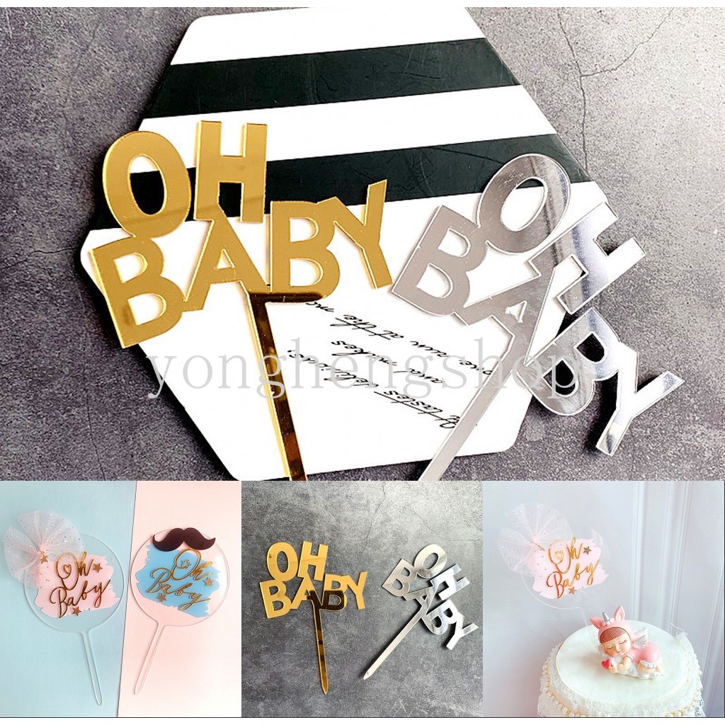 Topper Kue Desain Oh Baby Bahan Akrilik Untuk Dekorasi Pesta Ulang Tahun Anak