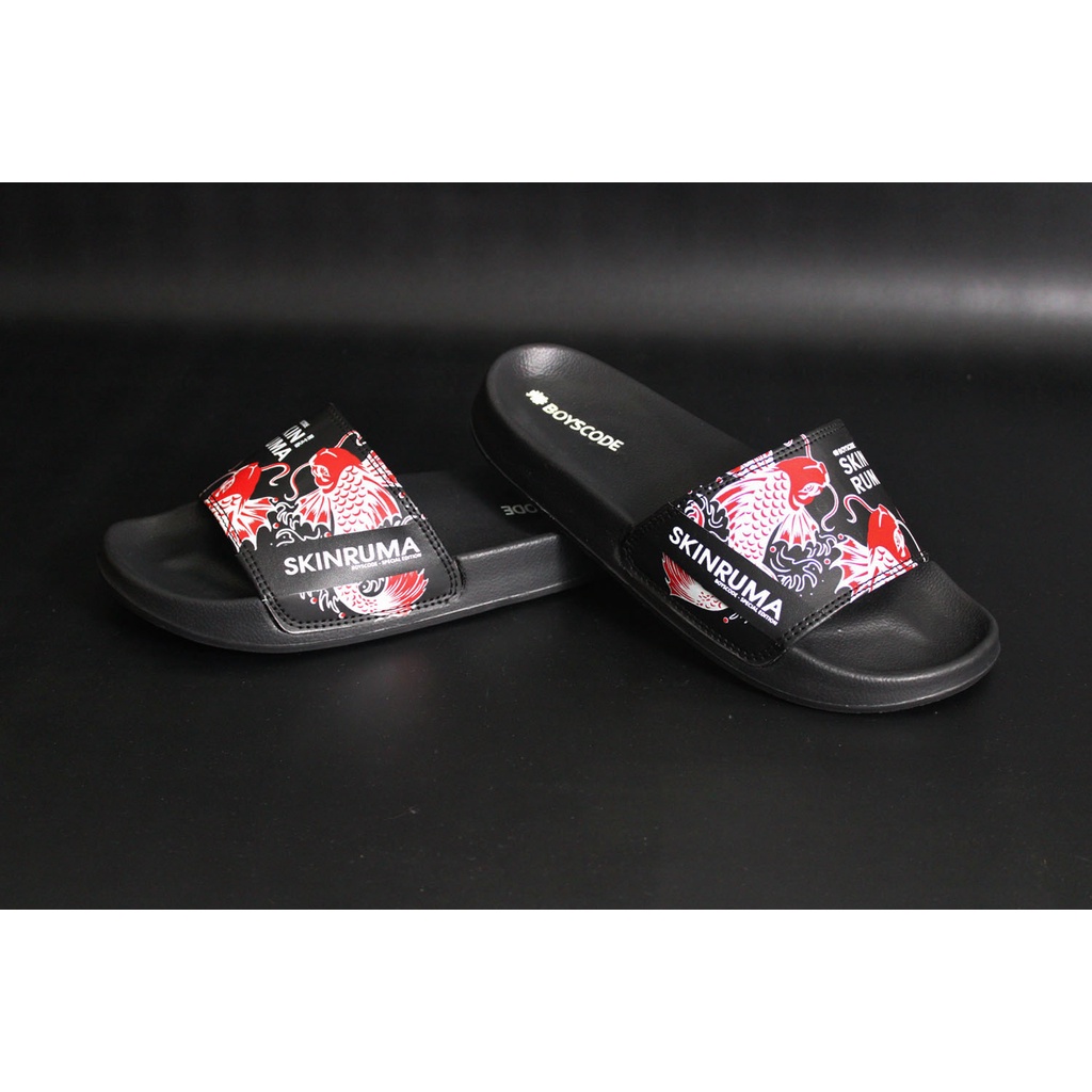 Sendal Selop Pria Wanita Distro Boyscode X Skinruma Red Koi Fish / Sendal Slip On Pria / Sendal Slide Pria / Sendal Slop Pria