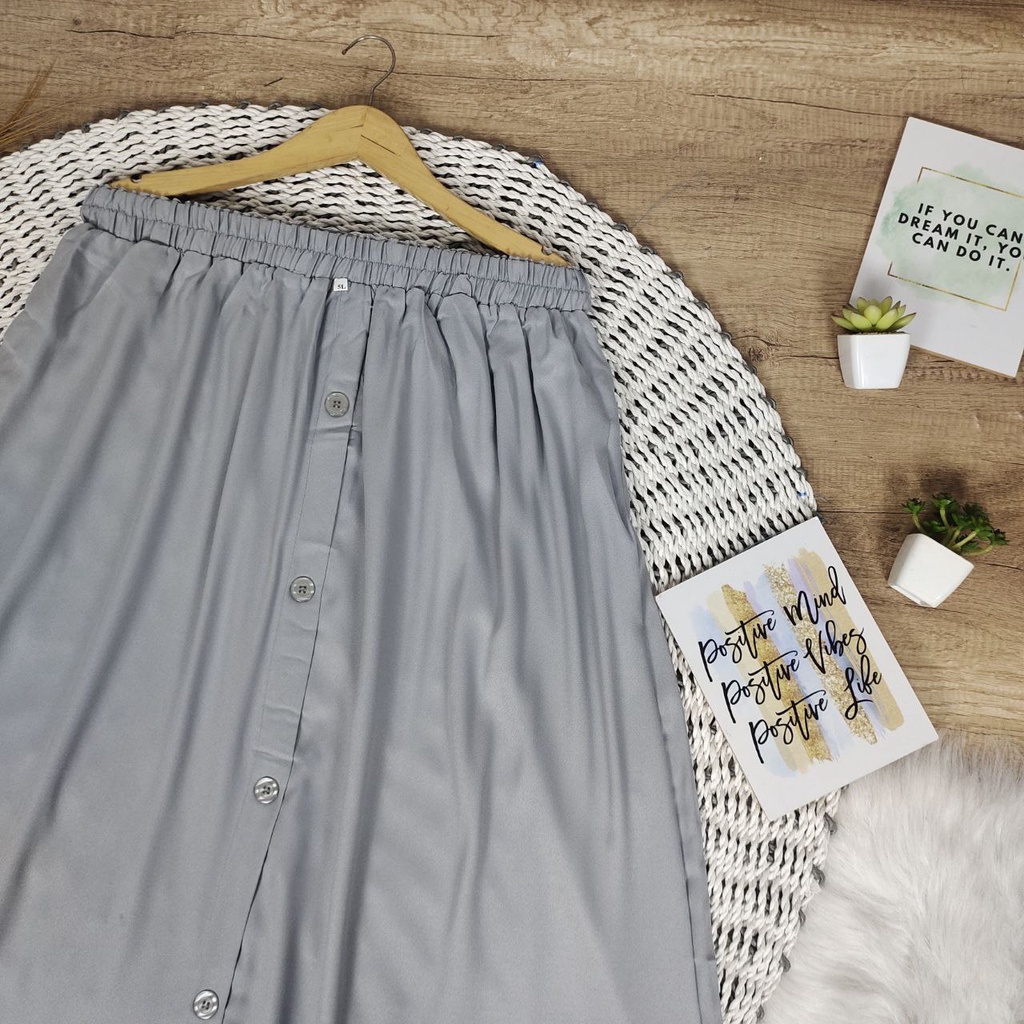 ROK SUPER JUMBO 100KG KE ATAS BUTTONSKIRT BIGSIZE - BISA COD - BUMIL - BAHAM ADEM GAK NERAWANG-ABU MUDA