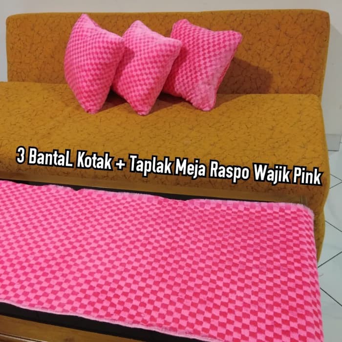 Set Taplak Meja Bantal Sofa Ruang Tamu Kepala Jok Kursi Tidur Mobil Kotak pink