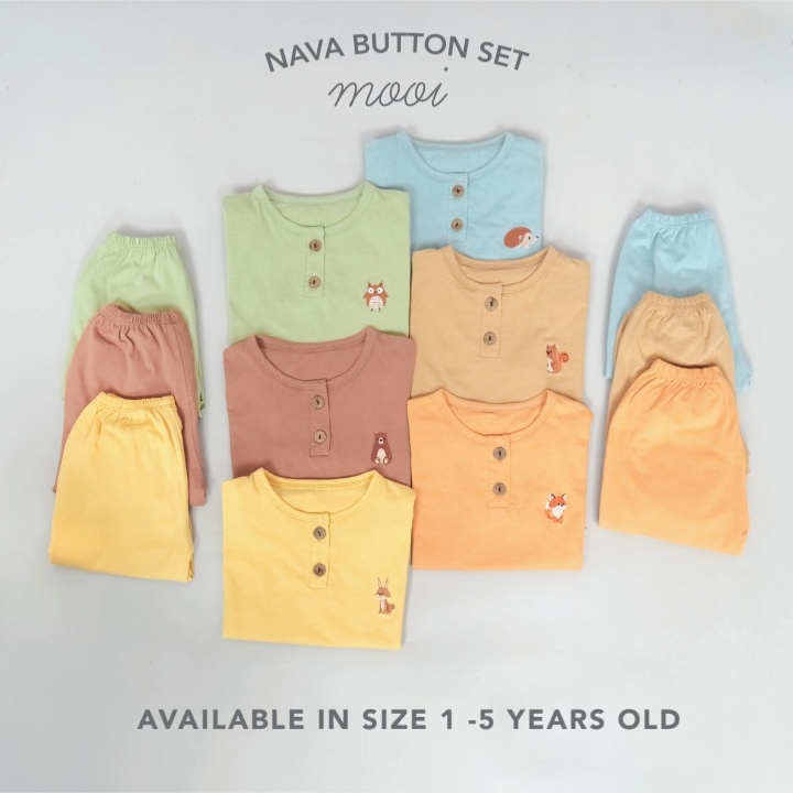 MOOI Nava Button Set 1-5 Tahun Setelan Atasan Pendek Celana Panjang Anak CBKS