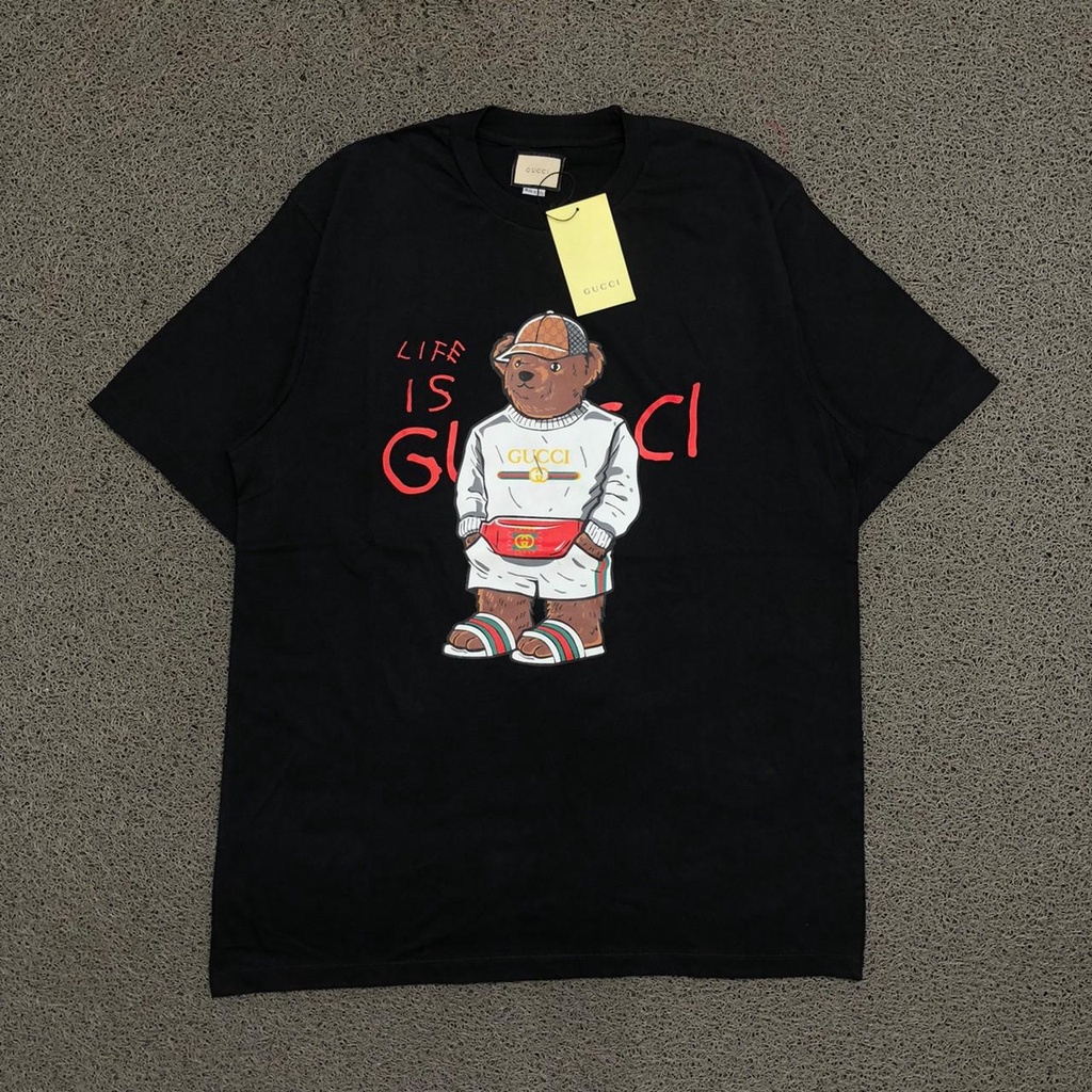 Gucci Life Is Bear Black Hitam Tee T-Shirt Kaos