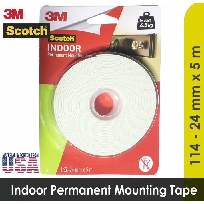 

Indoor Permanent Mounting Double Tape 24 mm x 5 m 3M SCOTCH 114