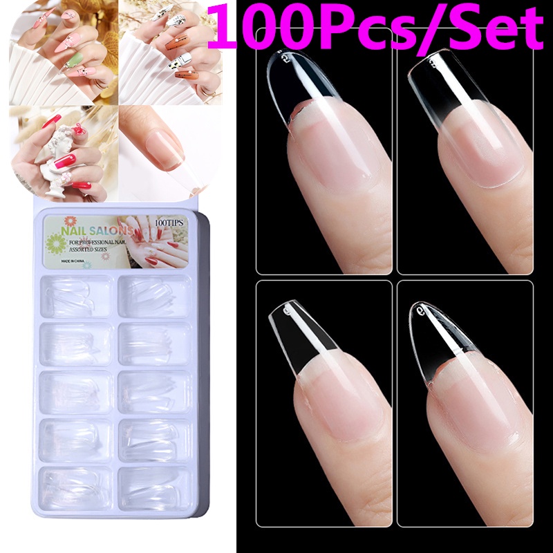 [FULL] 100Pcs Clear Cover False Nail Scale Clip Gel Acrylic Nail Art Extended Fake Nail