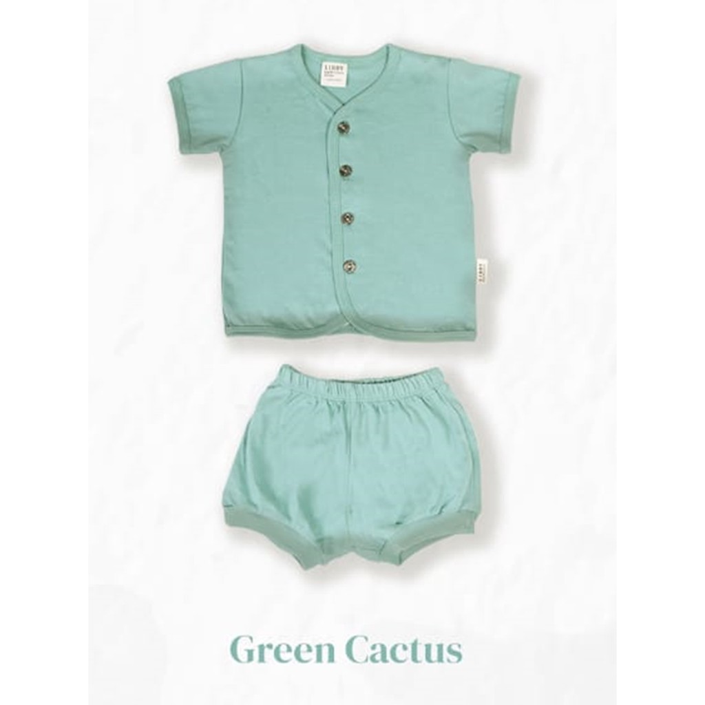 Libby Comfy Set Setelan Pendek / Libby New Born 1 Pasang 0-3 3-6 6-12 Bulan / Libby Baby / Baju Bayi-Green Cactus