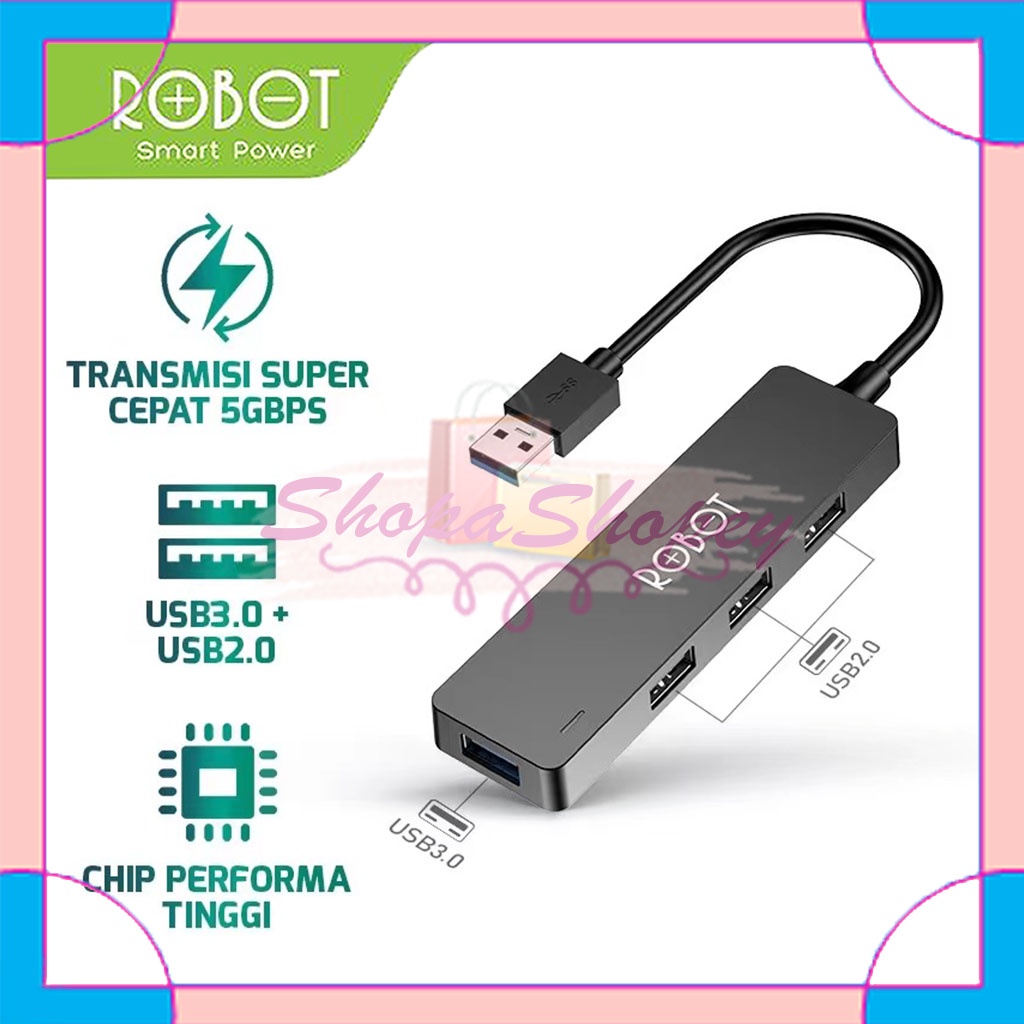 USB HUB ROBOT H160 4 Ports USB 2.0 &amp; USB 3.0 High Speed 5GBPS for PC - LAPTOP Original - Garansi Resmi 1 tahun