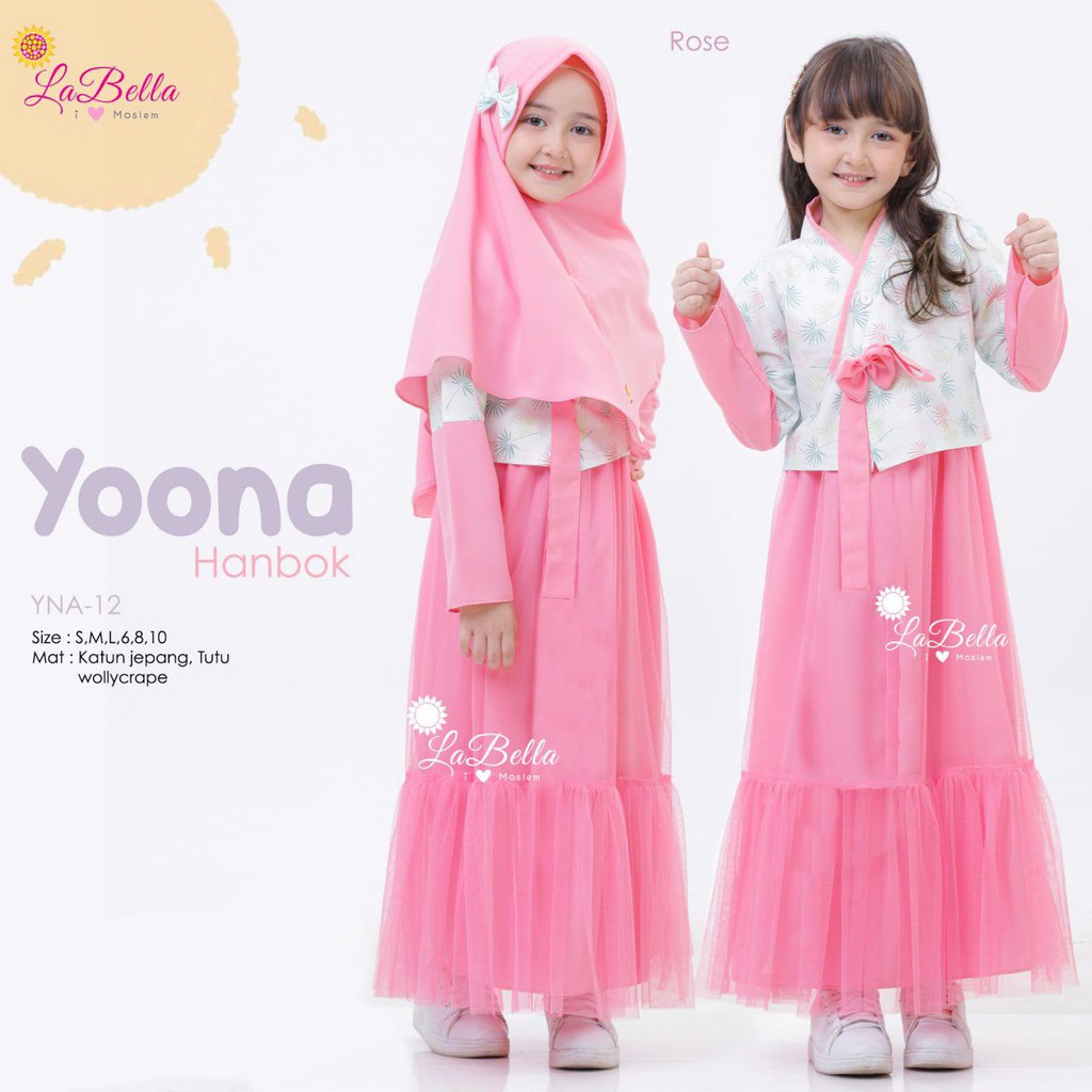 YNA 12 LS Baju Muslim Gamis Anak LaBella Hanbok Yoona Rose Pink