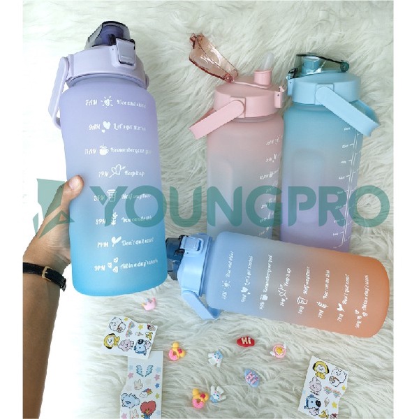 YOUNGPRO Botol Tempat Minum Motivasi Viral 2 Liter Botol Air Minum Plastik 2L Unik Murah Botol Minum Anak Cowok Cewek Dewasa BPA Free Sticker 3D 2D