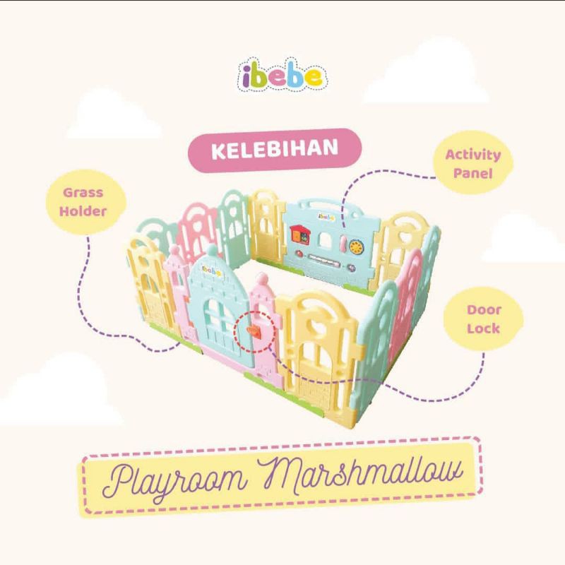 (PRELOVED) iBebe PlayFence Marshmallow V2 FREE Grass Holder