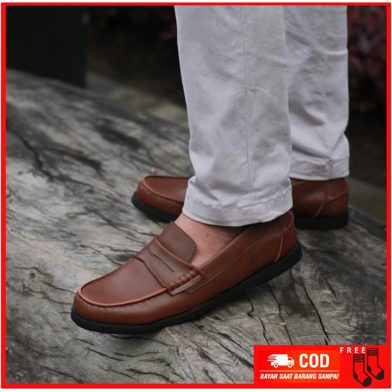 MOLK Sepatu Loafers Pria Casual Simple Kasual Kulit Pu Brown Original Formal Kerja