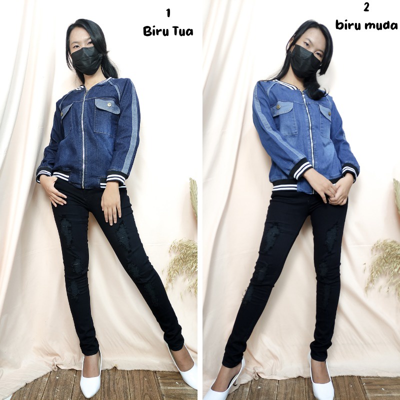 SB Collection Atasan Fatima Jaket Casual Jeans Wanita All Size Tersedia Biru Tua Muda