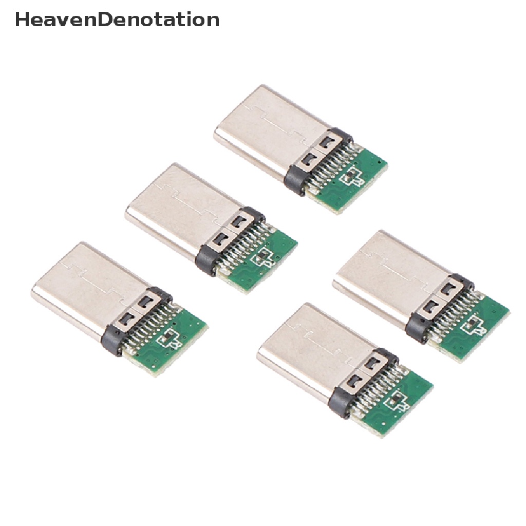 [HeavenDenotation] 5Pcs USB 3.1 Type C Male DIY Solder Plug Connector Socket Attached PC Board