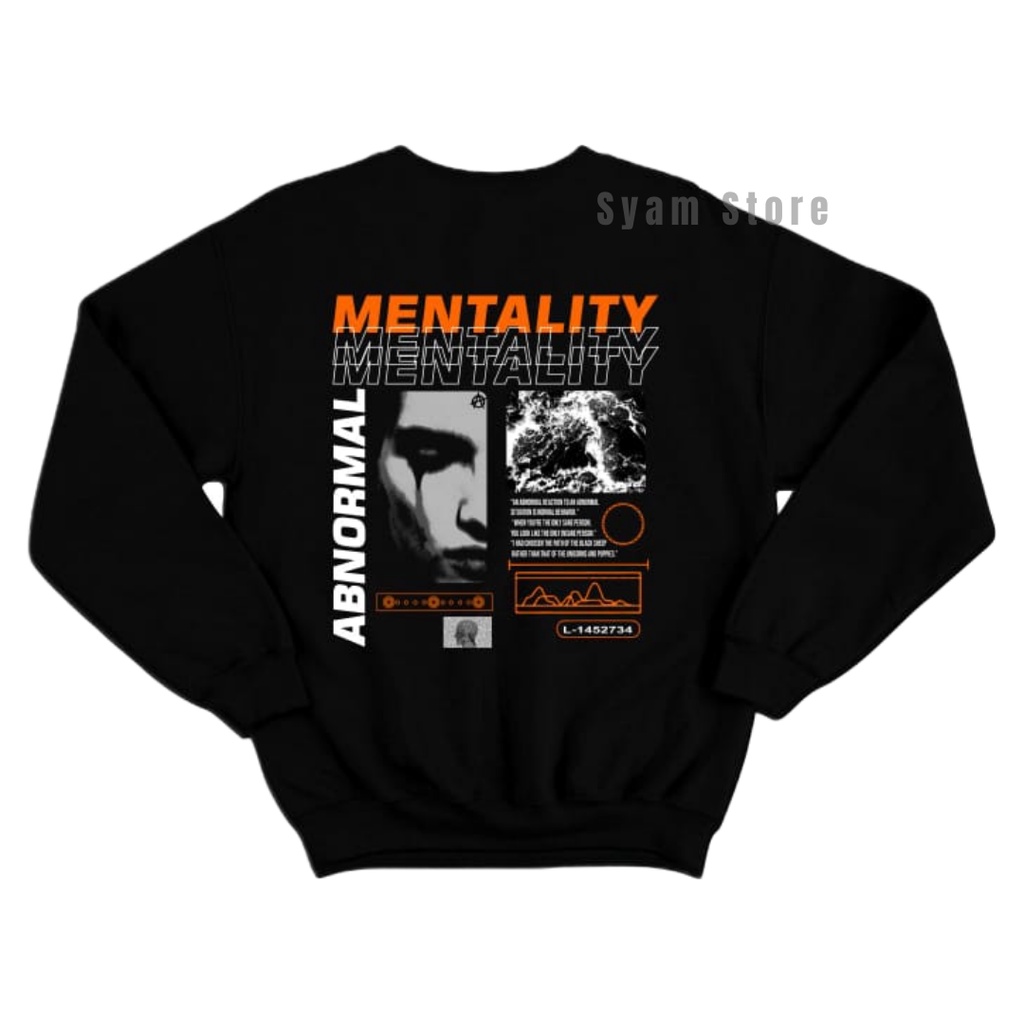 Sweater Crewneck Pria Wanita Stylish Bahan Fleece Size L dan XL Warna Hitam Motif Abnormal