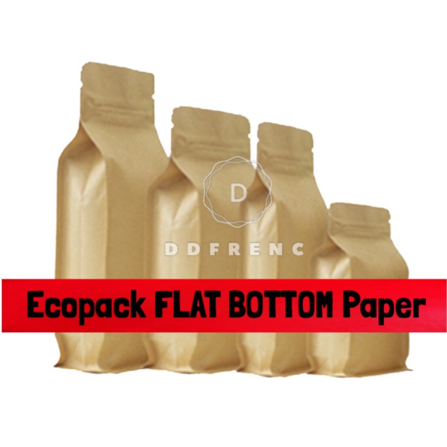 Kemasan Kopi GUSSET ECOPACK FLAT BOTTOM 1000 PAPER zipper 15.5x23.5 cm