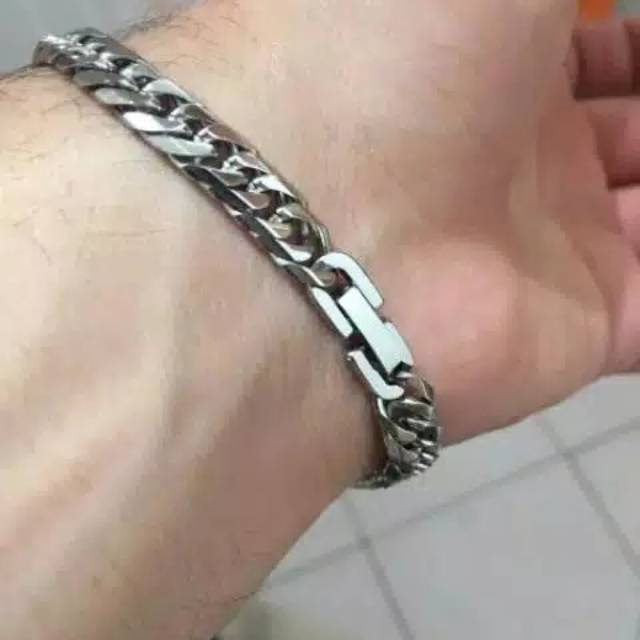 Gelang Rantai Titanium Silver Simple Slim Pria wanita